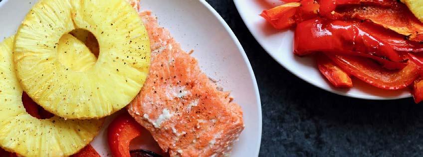 One Pan Hawaiian Salmon 5 ingredients 35 minutes 4 servings 1. Preheat oven to 400ºF (204ºC) and line a baking sheet with parchment paper. 2.