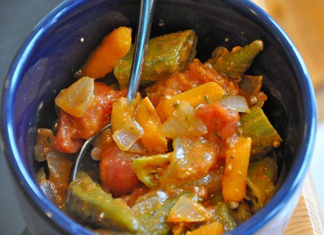 Okra & Carrot Stew Okra is one of my all time favorite comfort foods. There s something delicious about biting into the tender okra skin and then having the seeds pop in your mouth.