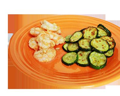 Cycle 1 Dinner Recipes Servings: 1 Roasted Shrimp and 4 ounces Shrimp (peeled) 1 tsp Olive Oil 1/4 tsp Cayenne 1 Lime (juiced) To taste Salt and Pepper 1 Zucchini (sliced) 1 clove Garlic (minced)