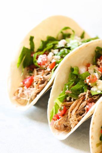 DAY 1 CITRUS PORK TACOS M A I N D I S H Serves: 8 Prep Time: 10 Minutes Cook Time: 8 Hours 10 Minutes 2 pound pork roast 1 cup orange juice 2 limes (juiced) 1 cup chicken broth 4 teaspoons minced