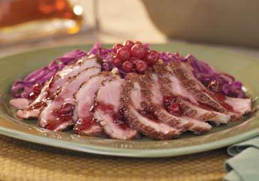 Grilled Duck with Currant Sauce and Red Cabbage Salad 2004 Duck recipe contest winning recipe created by Renata Stanko Servings: 2-3 For the marinade: 3 (7.