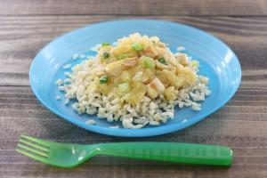 << Table of Contents Pineapple Chicken Prep time: 1 hour 5 minutes Cook time: 45 minutes Makes: 6 Servings Full of sweet pineapple and succulent bites of chicken, this dish is similar in flavor to