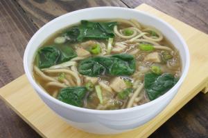 << Table of Contents Easy Chicken and Egg Noodle Soup Prep time: 10 minutes Cook time: 15 minutes Makes: 6 Servings Add Asian flavors to a traditional chicken soup using soy sauce, garlic, and ginger.