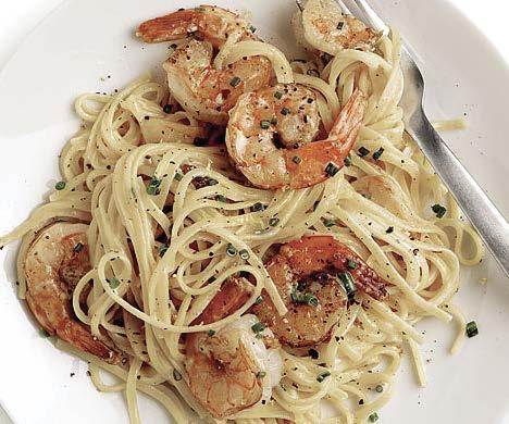 friday Linguine with Lemon-Garlic Shrimp Active total time: 25 minutes This easy pasta gets its luxurious creaminess from mascarpone, an Italian cream cheese. Kosher salt ½ lb.