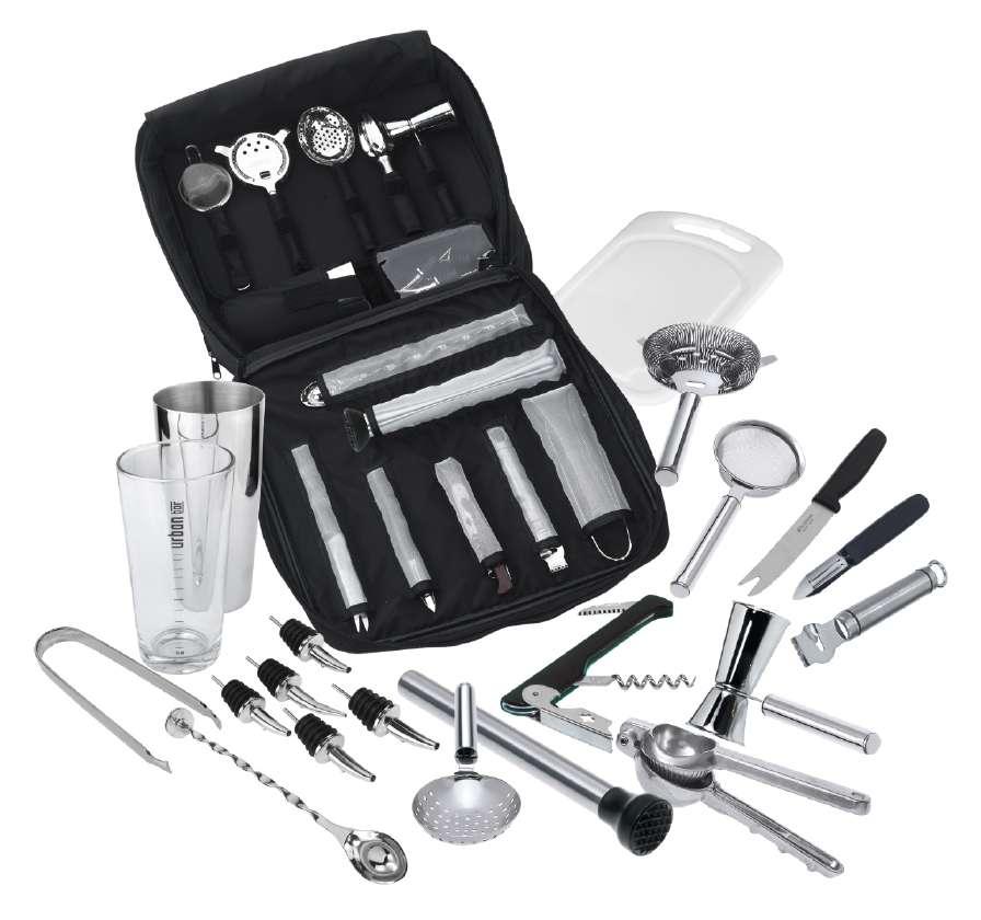 C O M P L E T E C O C K T A I L K I T B A G The ultimate in cocktail kits, containing 15 tools, everything necessary to create a peerless cocktail.