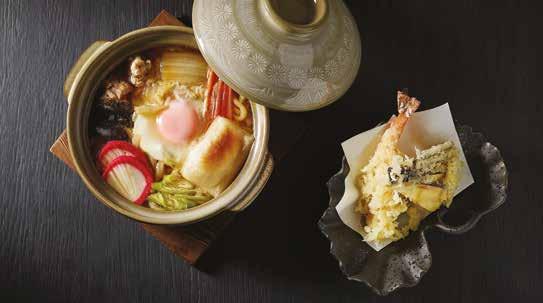 Please note this dish is non-vegetarian as fish is used for flavour during cooking TEMPURA UDON OR SOBA 25 Noodle soup topped