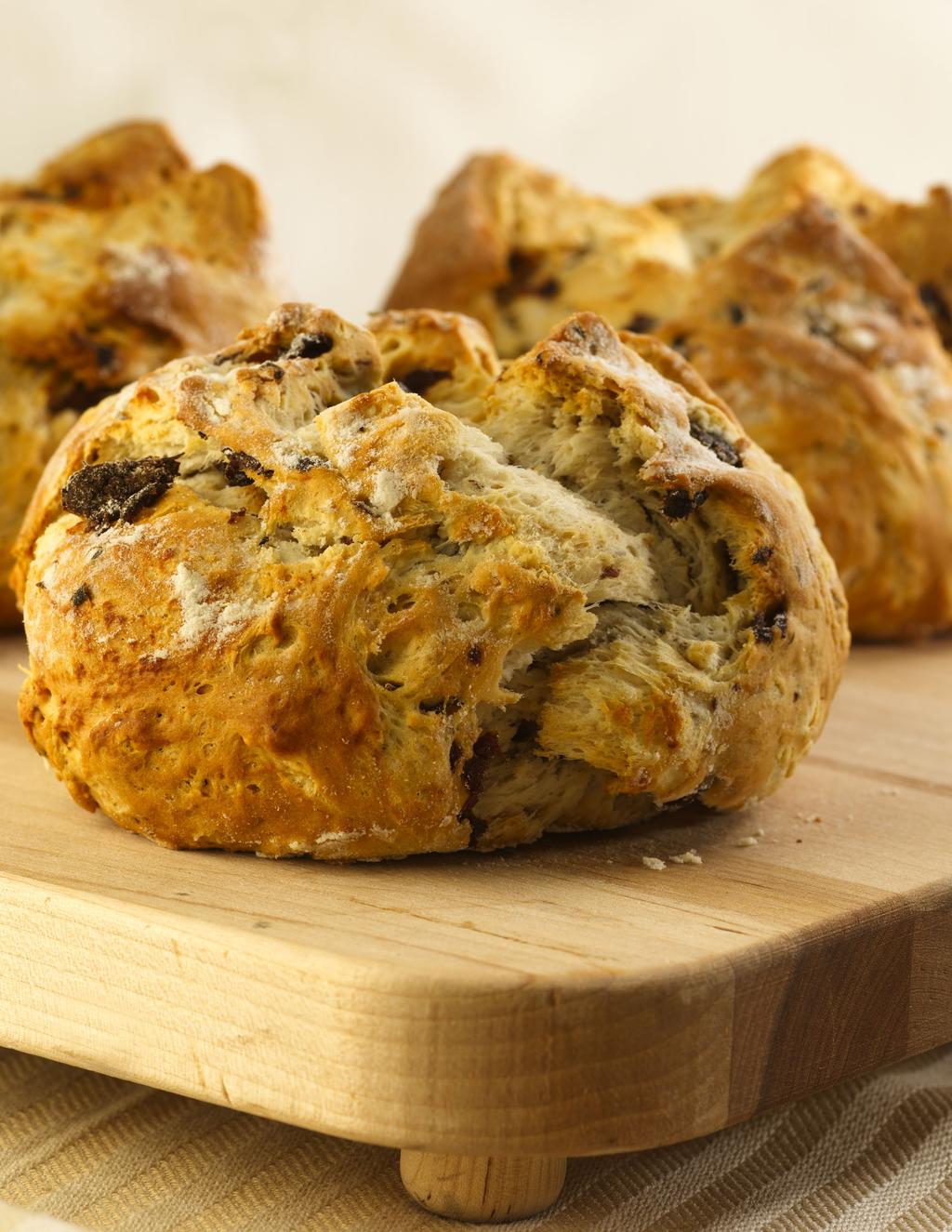 Irish Soda Bread Traditional Irish soda bread, with buttermilk and raisins, starts with a biscuit mix.