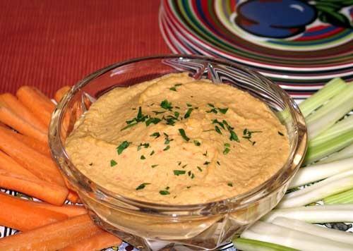 Hummus 1 15-ounce can of chickpeas, drained ½ cup plain low fat yogurt 2 small cloves garlic, crushed OR ¼ tsp garlic powder 2 tbsp lemon juice 1 tsp sesame or olive oil Pita bread 1- In a strainer,
