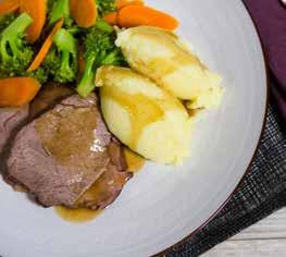 ROAST BEEF WITH MASHED POTATOES & GRAVY Serves 2 (each serving contains approx 405 kcal) 1 onion 2 garlic cloves 2 fresh rosemary sprigs 250g piece topside of beef 250g floury potatoes 2 carrots 1