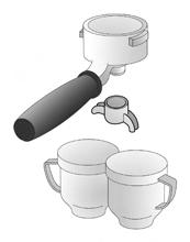 2 pressed until the ground coffee Dispenser is full: operate the Measuring Device lever once or twice, according to how many cups of coffee you wish to prepare, and keep the filter ring inserted into
