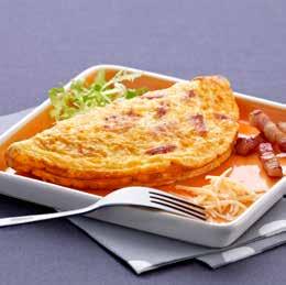Bacon-cheese omelette Kg/ / Weight/ Shelf Life and Main use OMELETTES (18 months) Half moon shape omelettes Plain omelette with salt 60g case of 90 om 5,85 80 468 Plain omelette with salt 75g case