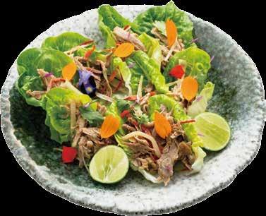 Baby Gems Wrap Rp 100,000 Roast duck, cucumber, and fresh peanuts in a wrap with Romaine lettuce. Coriander and tamarind dressing.