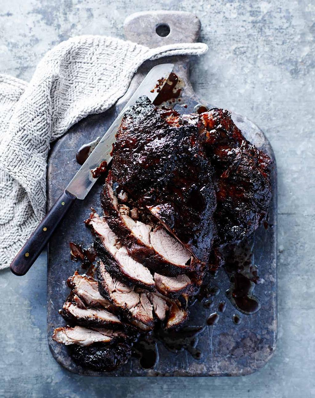 Roasted Lamb with Hoisin Sauce Slow-cooking lamb shoulder, basted in sticky hoisin sauce (yes from a jar), for four hours. Spice up for the adults with fresh chilli, peanuts and spring onions.