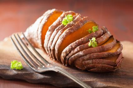 SAVORY MEAL 2 ITALIAN HASSELBACK SWEET POTATO These are crispy, tender and full of flavor. They compliment the skilled chicken sausage very well with their flavor of garlic and fresh thyme.
