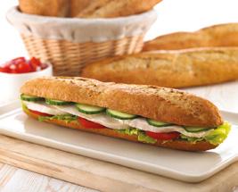 Pack size: 30 x 135g Baking guide: 8-10 minutes @ 200 C A malted wheat, part baked baguette, on average 280mm in length, with two decorative top cuts.