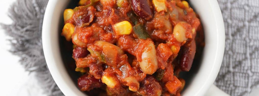 Slow Cooker Vegan Chili 13 ingredients 8 hours 8 servings 1. Add whole tomatoes with juice to the slow cooker and roughly crush with your hands. Add remaining ingredients and stir until combined. 2.