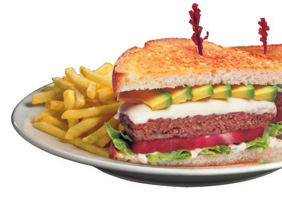 99 BACON CHEESEBURGER Piled high with savory, thick-cut bacon, crisp lettuce, tomato, RubySauce and two slices of Swiss cheese melted to perfection. (Cal 923) 11.