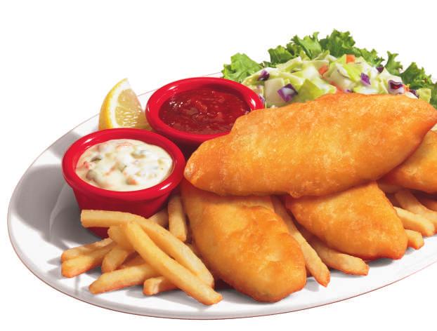 BIG PLATES! Make it a combo! Add a side salad or cup of soup for just (Cal 80-500) 2.99 Seafood Combo Batter-dipped, golden-fried, flaky Atlantic cod fillets along with jumbo shrimp.