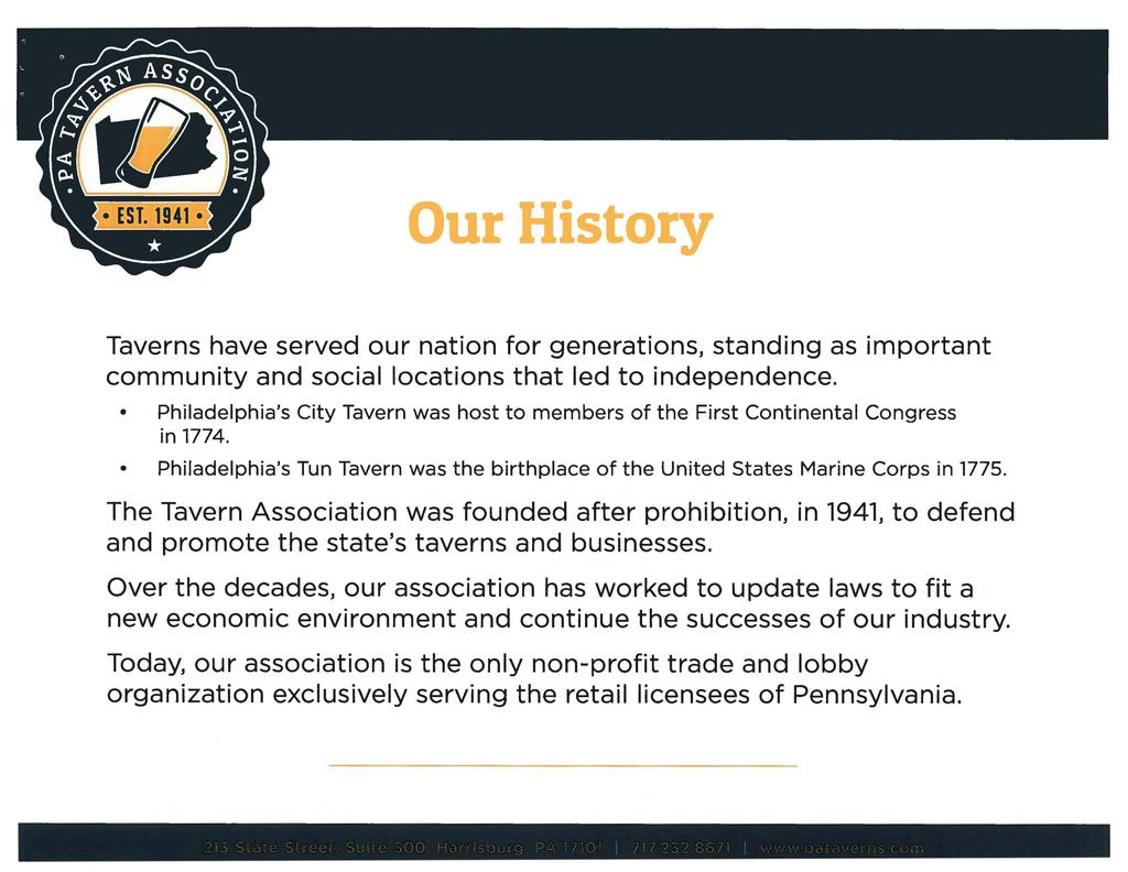 Our History Taverns have served our nation for generations, standing as important community and social locations that led to independence.