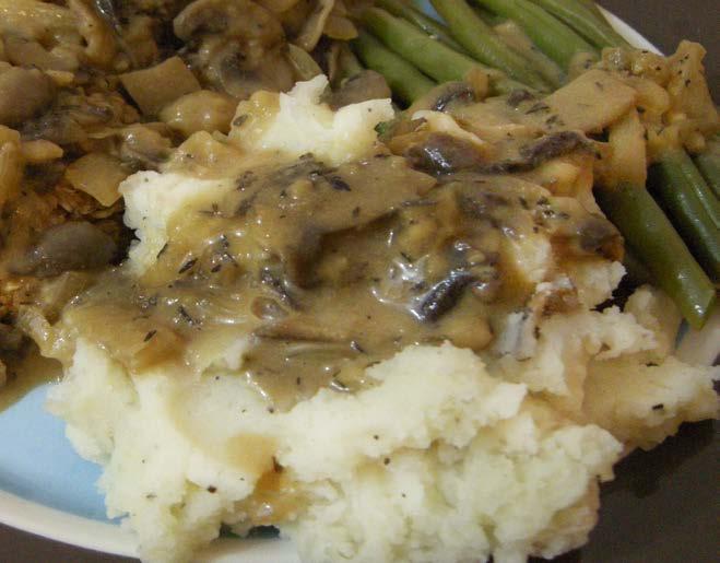 Dirty Mashed Potatoes From The Happy Herbivore 4 Russet Potatoes or 12 red potatoes, cubed plant-based milk, as needed 2-4 tablespoons granulated garlic powder 1-2 tablespoons onion flakes salt, to
