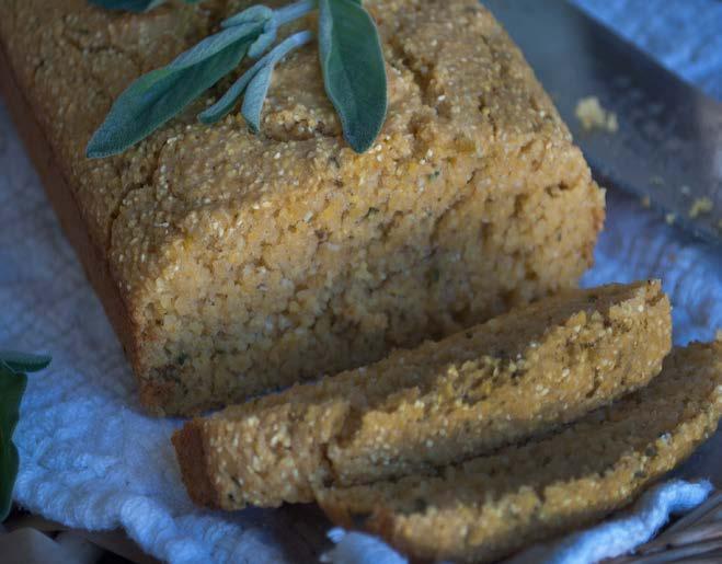 Harvest Cornbread From Everyday Happy Herbivore Makes 9 slices 1 cup white whole-wheat flour 1 cup cornmeal 1 tablespoon baking powder 1/2 teaspoon salt 1-2 tablespoons minced fresh sage 1 cup
