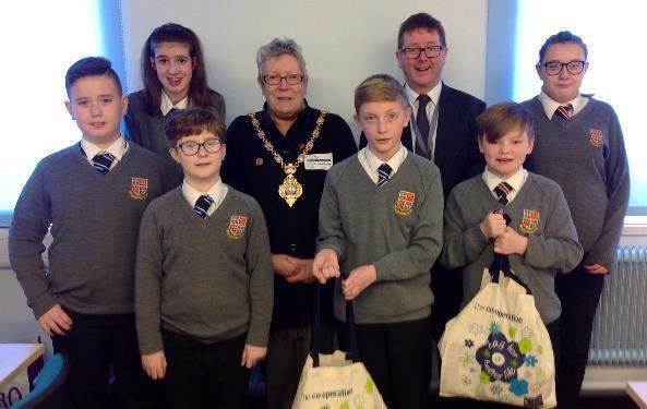 The Mayor presents prizes to the winning teams at Brune Park Community School.