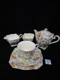 21 An attractive Royal Winton chintz pattern "Fireglow" tea for two set