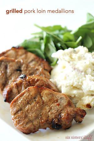 DAY 2 GLUTEN FREE- GRILLED PORK LOIN MEDALLIONS M A I N D I S H Serves: 4-6 Prep Time: 45 Minutes Cook Time: 10 Minutes 1/2 cup packed brown sugar 1/2 cup GF Italian salad dressing 1/4 cup
