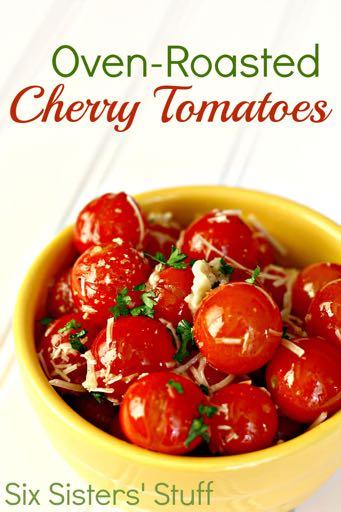 OVEN-ROASTED PARMESAN AND GARLIC CHERRY TOMATOES RECIPE S I D E D I S H Serves: 6-8 Prep Time: 10 Minutes Cook Time: 10 Minutes 2 tablespoons olive oil 2 pints cherry tomatoes 1/2 teaspoon salt 1/2