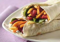 Soft Tacos Serves: 4 Serving Size: 1 taco 4 whole wheat tortillas* Filling: 1/2 can fat-free refried beans, OR ¾ cup rinsed, drained beans*, mashed and seasoned with favorite spices 1 medium carrot*,