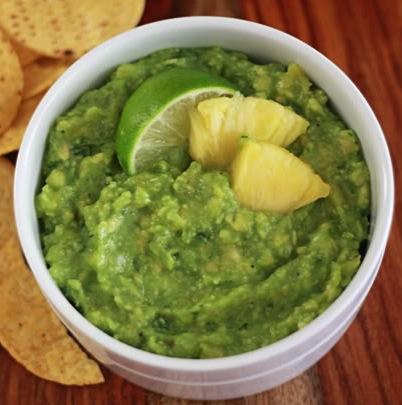 Pineapple Cilantro Guacamole 2 avocados 1/2 a lime, juiced salt to taste 8 oz. can crushed pineapple 1/4 cup minced cilantro 1.