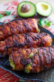Bacon Wrapped Guac Stuffed Chicken Yields 4 servings Total Time 30 minutes 2 large, ripe avocados 1/2 garlic clove, finely minced 1 lime, juiced 1/8 tsp salt 4 (6 ounce) chicken breasts, butterflied