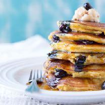 Blueberry Protein Pancakes Yields 3 servings 3 large eggs ½ cup + 3 Tbsp whole milk 1 tbsp organic honey ½ tbsp freshly squeezed lemon juice 1 tsp vanilla extract ¼ cup coconut flour 6 Tbs Great