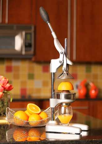 Thanks to the leverage produced by the long, rubberized handle, it takes little effort to maximize juice extraction.