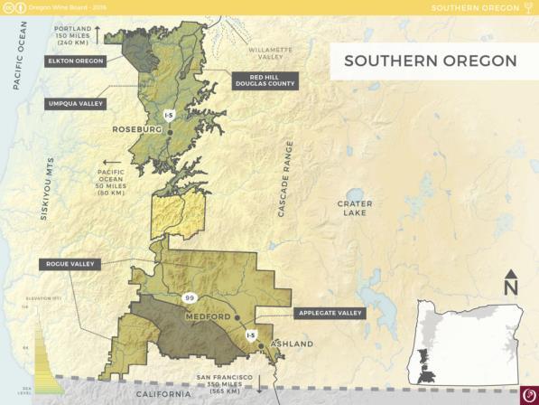 Southern Oregon AVA (2005) Umpqua Valley (1984) - Red Hill Douglas County (2005) - Elkton Oregon AVA (2013) Rogue Valley (1991) -