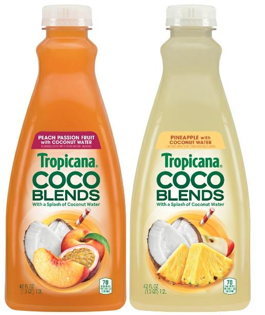 5/6 Tropicana, a brand of PepsiCo, Inc., Purchase, N.Y., now offers juice beverages that are sweetened by a combination of coconut water and sugar.