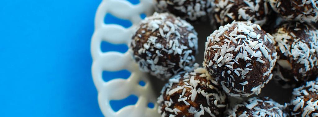 Coconut Brownie Bites 6 ingredients 15 minutes 14 servings 1. Combine the almonds, cocoa powder, and half of the shredded coconut together in a food processor. Process into a fine powder. 2.