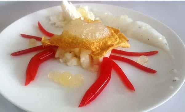 Crab treasure spicy Fifth International Contest for Note by Note Cooking Categories: Students Sawinee Samutrat 1, Thungpon Klumrat 2, Aubon Rattana 3, Pornchat Manowanna 3 Lecturers Witcha Treesuwan