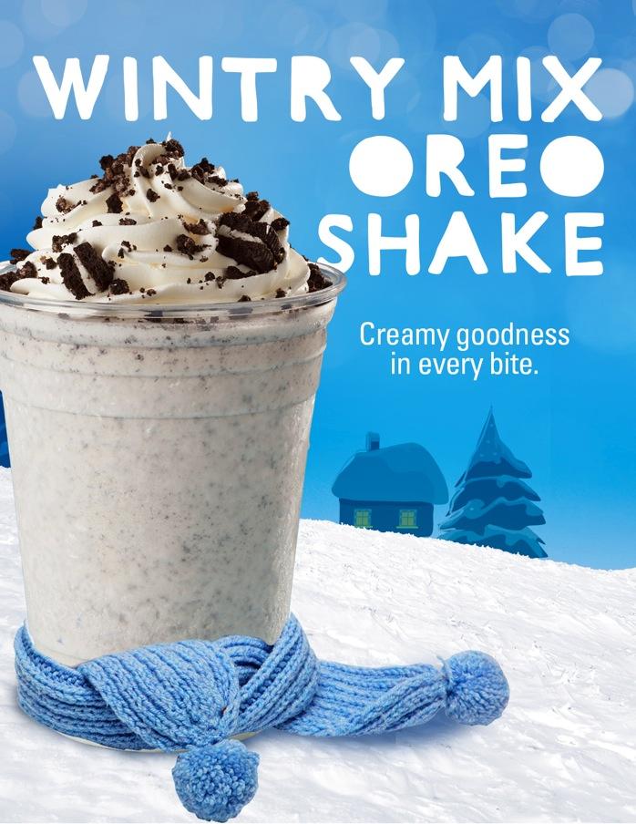 JANUARY Wintry Mix OREO Shake Promotion Idea: Want to escape the day to a winter wonderland? Come in and try our Wintry Mix OREO Shake!