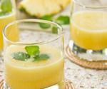 syrup to taste Pineapple Mint Smoothie BLEND: ½ cup frozen pineapple chunks, 1