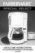 USE & CARE INSTRUCTIONS 10 CUP PROGRAMMABLE COFFEEMAKER FSCM100