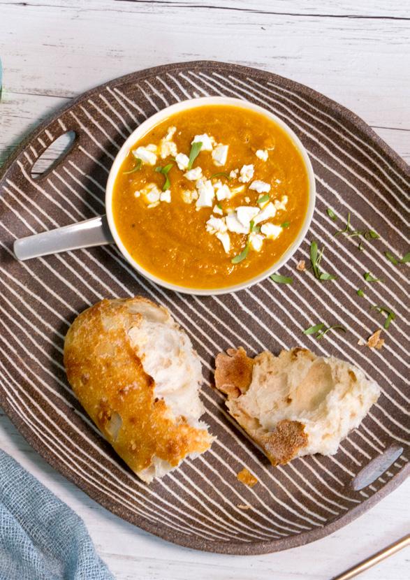 Roast Carrot Soup with Fetta Crumble This exotically spiced soup, with a sprinkle of flavourful Lemnos Smooth Fetta, brings the sense of warmth and homeliness to a family meal.