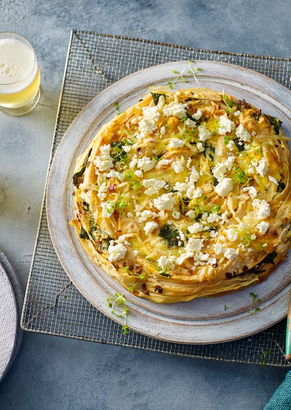 Traditional Spanakopita This perfect-to-share, traditional-style rolled Greek spinach and fetta pie encased in layers of crisp filo pastry will impress your guests.