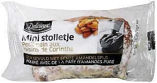 Description: Fourteen individually wrapped mini almond cakes, held in a