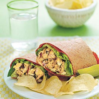Curry Tuna Salad 3 5-oz cans tuna in water, drained red onion 2 tablespoons raisins 1/4 cup slivered almonds 1 tablespoon jarred hoisin sauce
