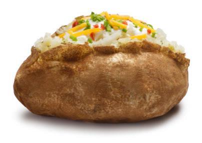 Microwave Baked Potato 1 Large russet potato Toppings of choice: butter, olive oil, cheese, cottage cheese, fat free sour cream, plain greek yogurt, veggies (broccoli, chives, bell pepper), salsa,