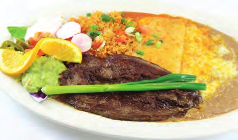 Served with a Cheese Enchilada & Chile Relleno. 15.49 STEAK PICADO Strips of Tender Flap Steak Sautéed with Onions, Tomatoes, Bell Peppers & Spices. 13.