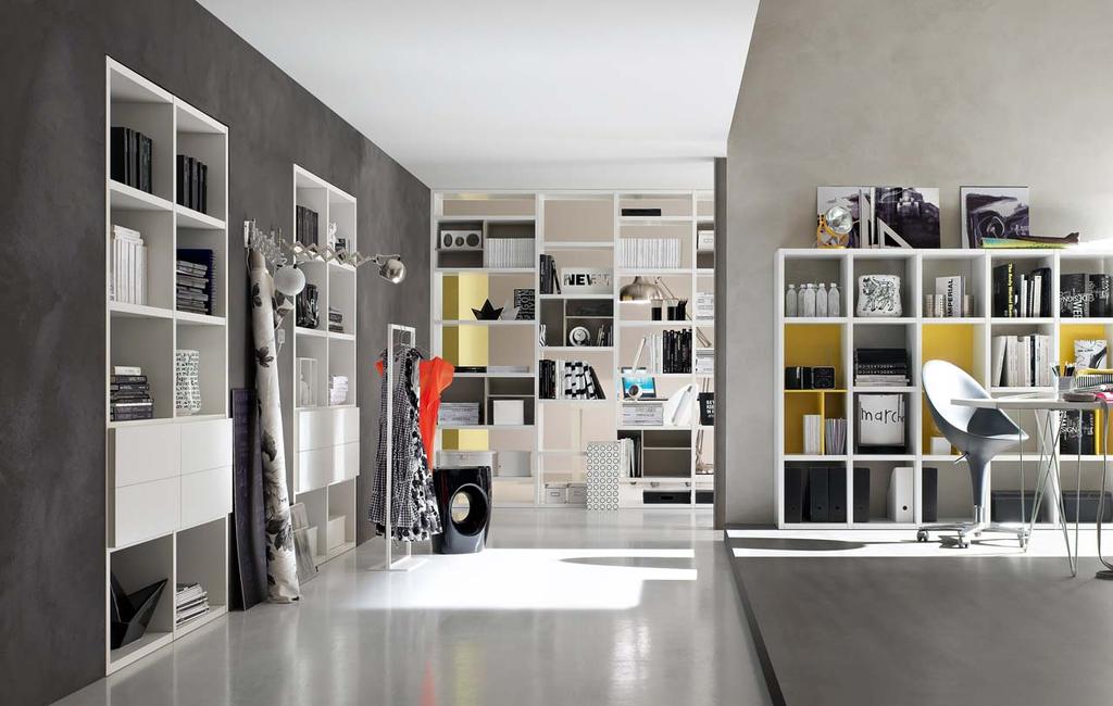 44 acf.international modell Slim 45 HOUSE LIVING TREND _04 STRUTTURE BIFACCIALI PASSANTI CHE ORGANIZZANO L AMBIENTE. Two-sided through compositions to organise the room.