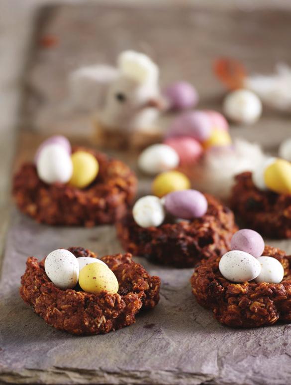 bicarbonate of soda ½ cup sultanas Mini chocolate speckled easter eggs or fresh berries, to decorate 1. Preheat oven to 200ºC. Line an oven tray with baking paper.