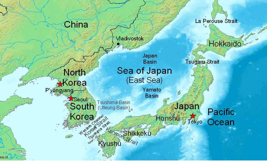 The Sea of Japan or East Sea separates Japan and the Asian mainland.